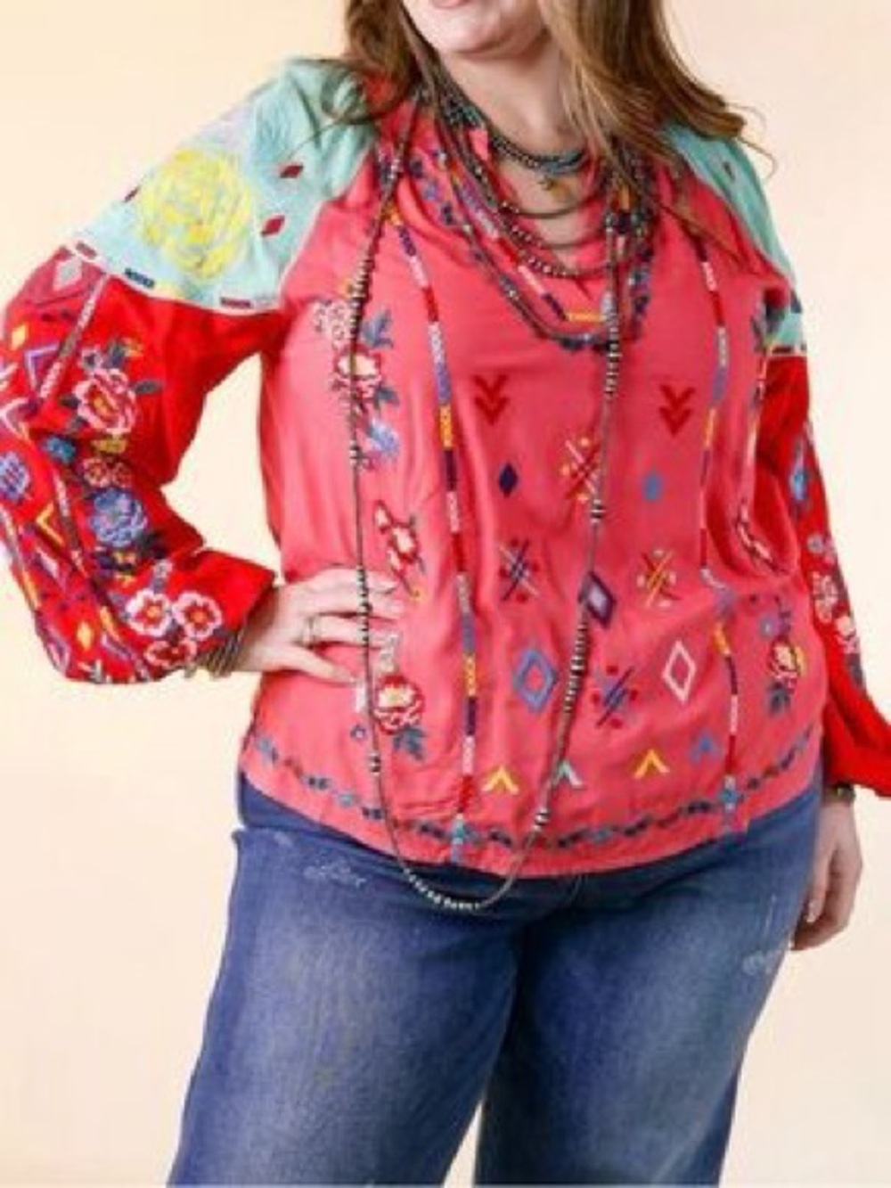 Savanna Jane Embroidered Floral Fiesta Boho Long Sleeve Blouse